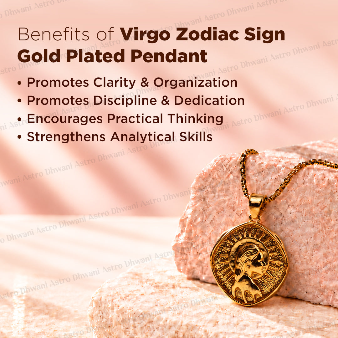 Virgo Zodiac Sing Gold Plated Pendant - Abhimantrit