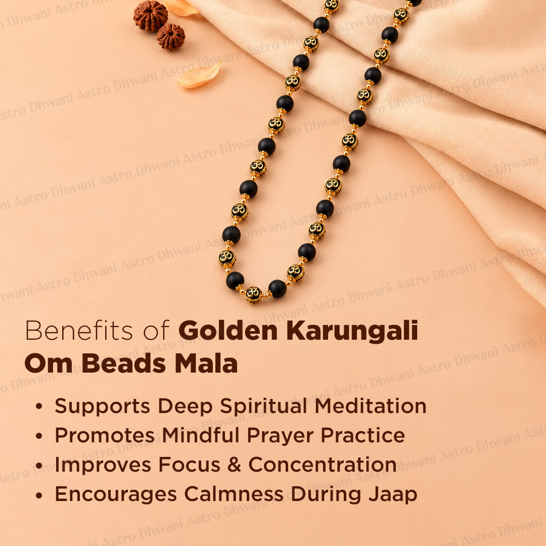 Golden Karungali Om Beads Mala for Prayer, Meditation & Spiritual Worship
