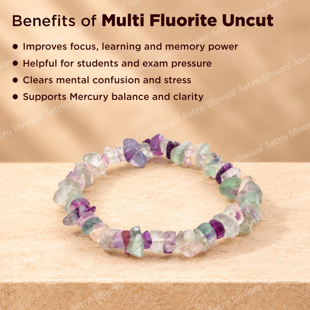 Multi Fluorite Uncut Bracelet For Focus Clarity Emotional Balance - Abhimantrit & Certified