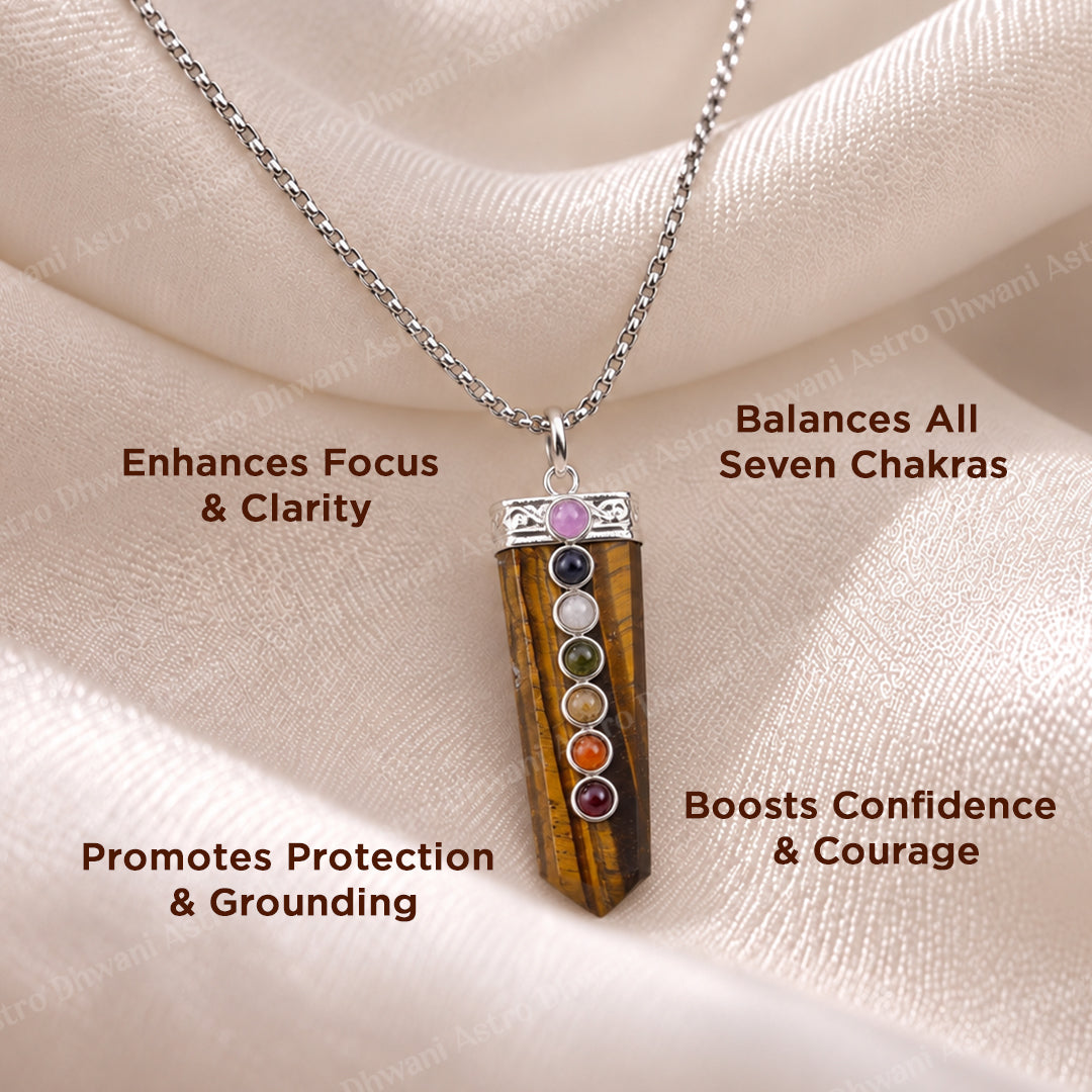 Tiger Eye Seven Chakra Stone Pendant - Abhimantrit & Certified