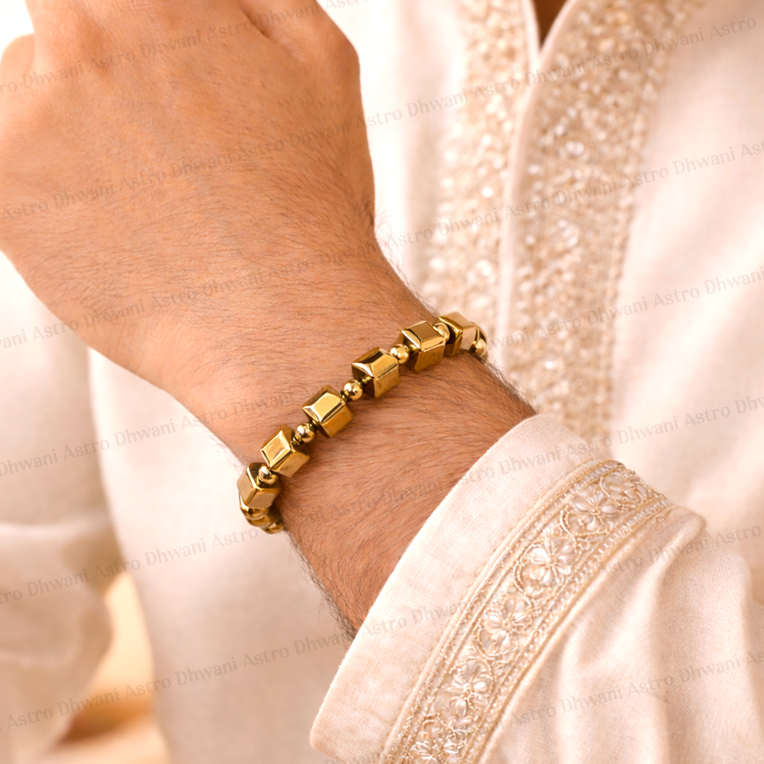 Fame & Fortune Attract: Golden Pyrite Cubical Bracelet - Abhimantrit & Certified