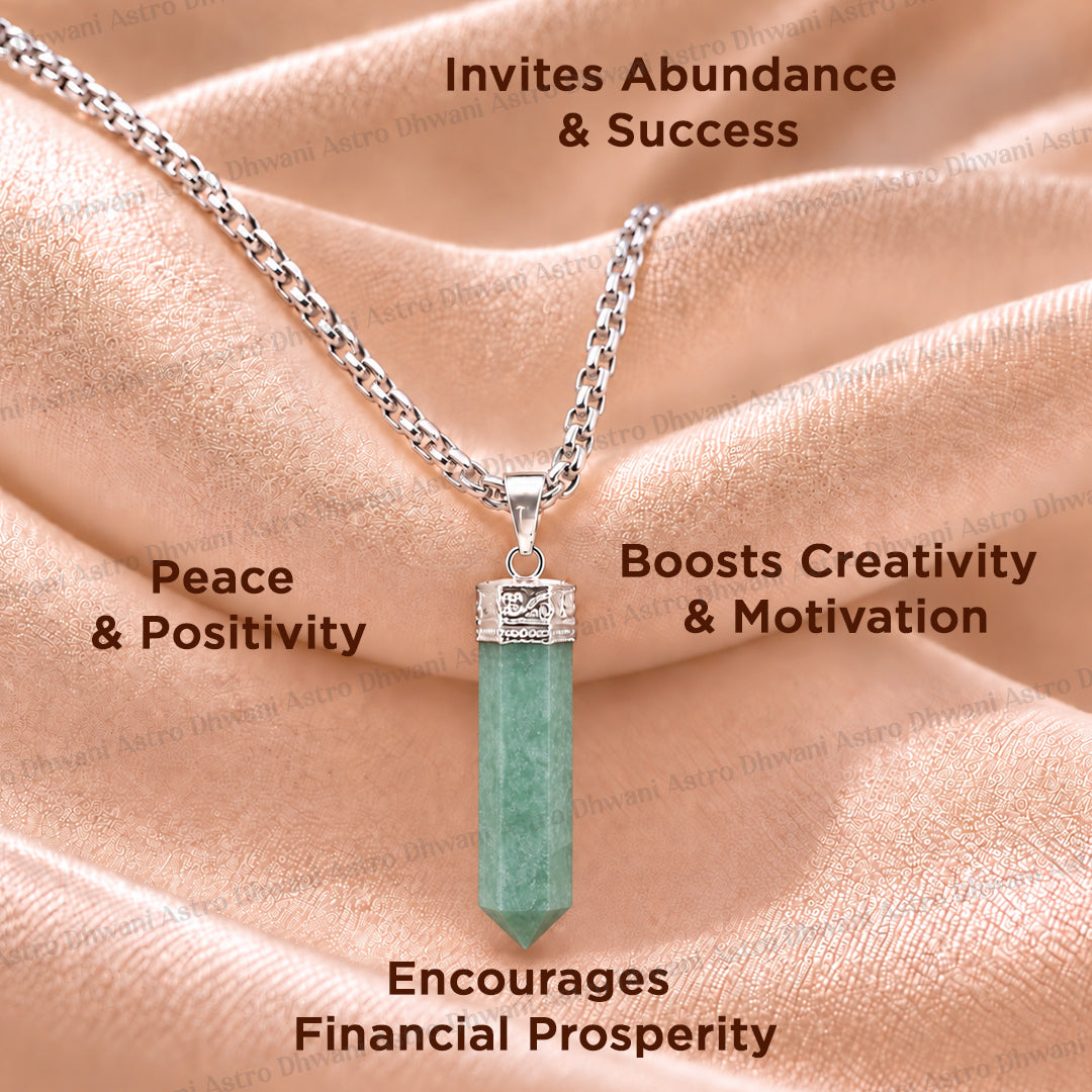 Green Aventurine Pencil Pendant - Abhimantrit & Certified