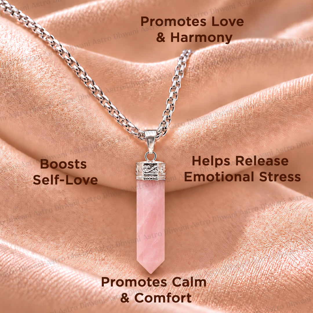Rose Quartz Pencil Pendant with Improve Love & Relationship - Abhimantrit & Certified
