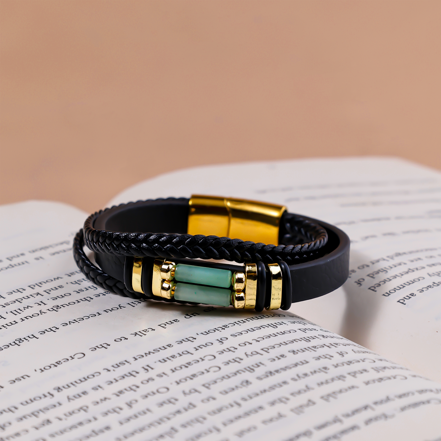 Green Aventurine Leather Bracelet