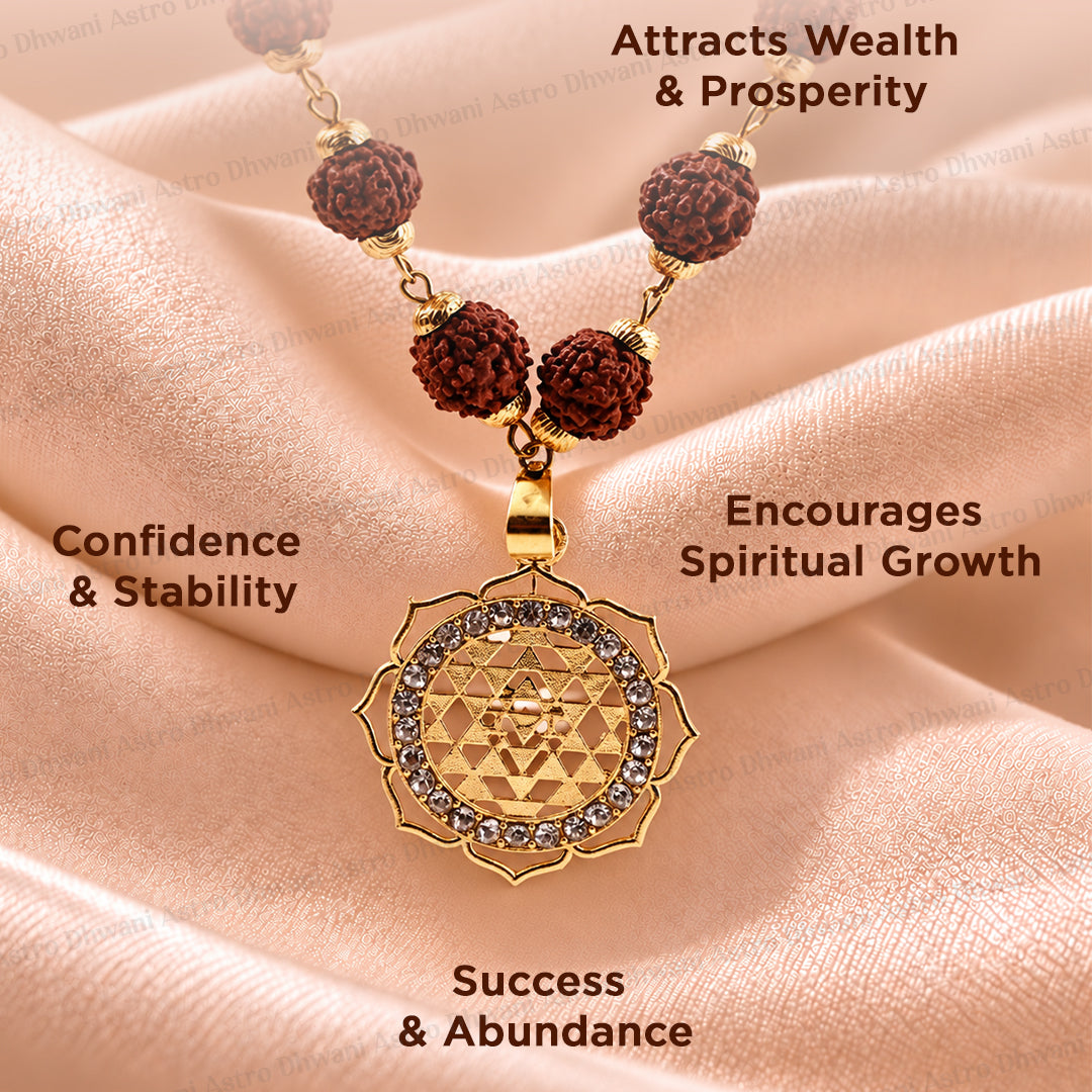 Laxmi Yantra with 5 Mukhi Rudraksha Pendant (Blessing & Protection) - Abhimantrit