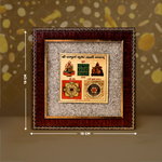 Decorative framed artwork with measurements on a textured background