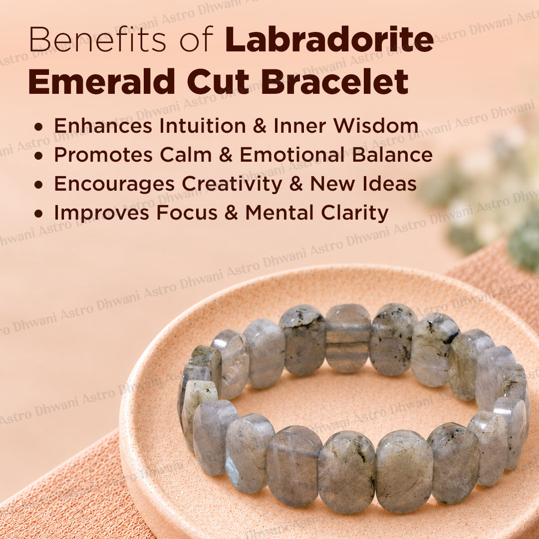 Awaken your inner Power & open you Third Eye Chakra: Labradorite Emerald Cut Bracelet - Abhimantrit & Certified