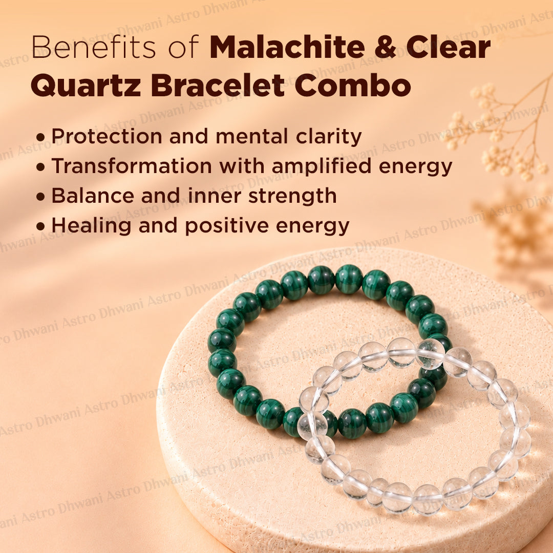 Malachite & Clear Quartz Bracelet (Mood Swings and treats menstruation) Abhimantrit & Certified