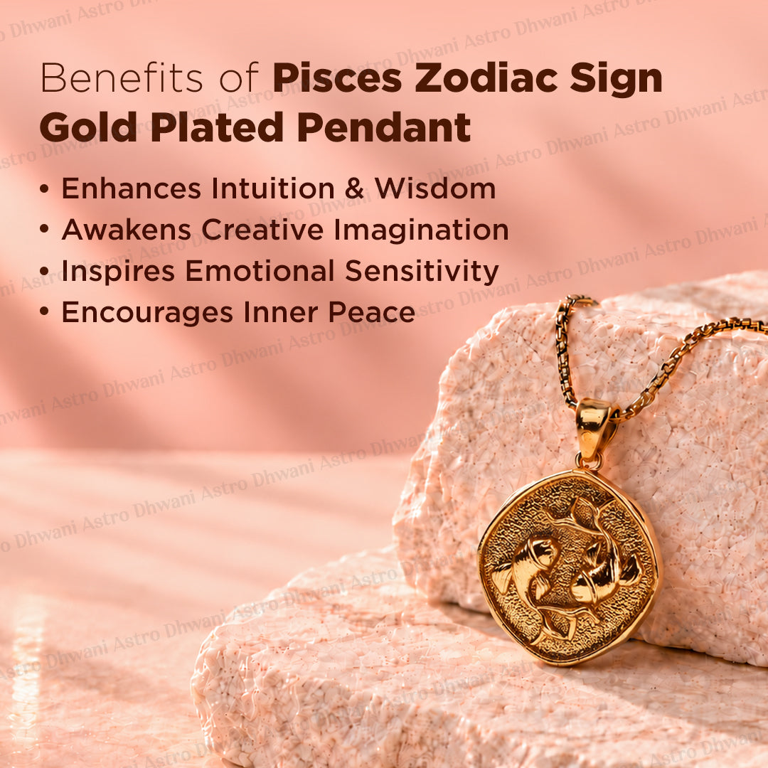 Pisces Zodiac Sign Gold Plated Pendant for Energy & Emotional Healing