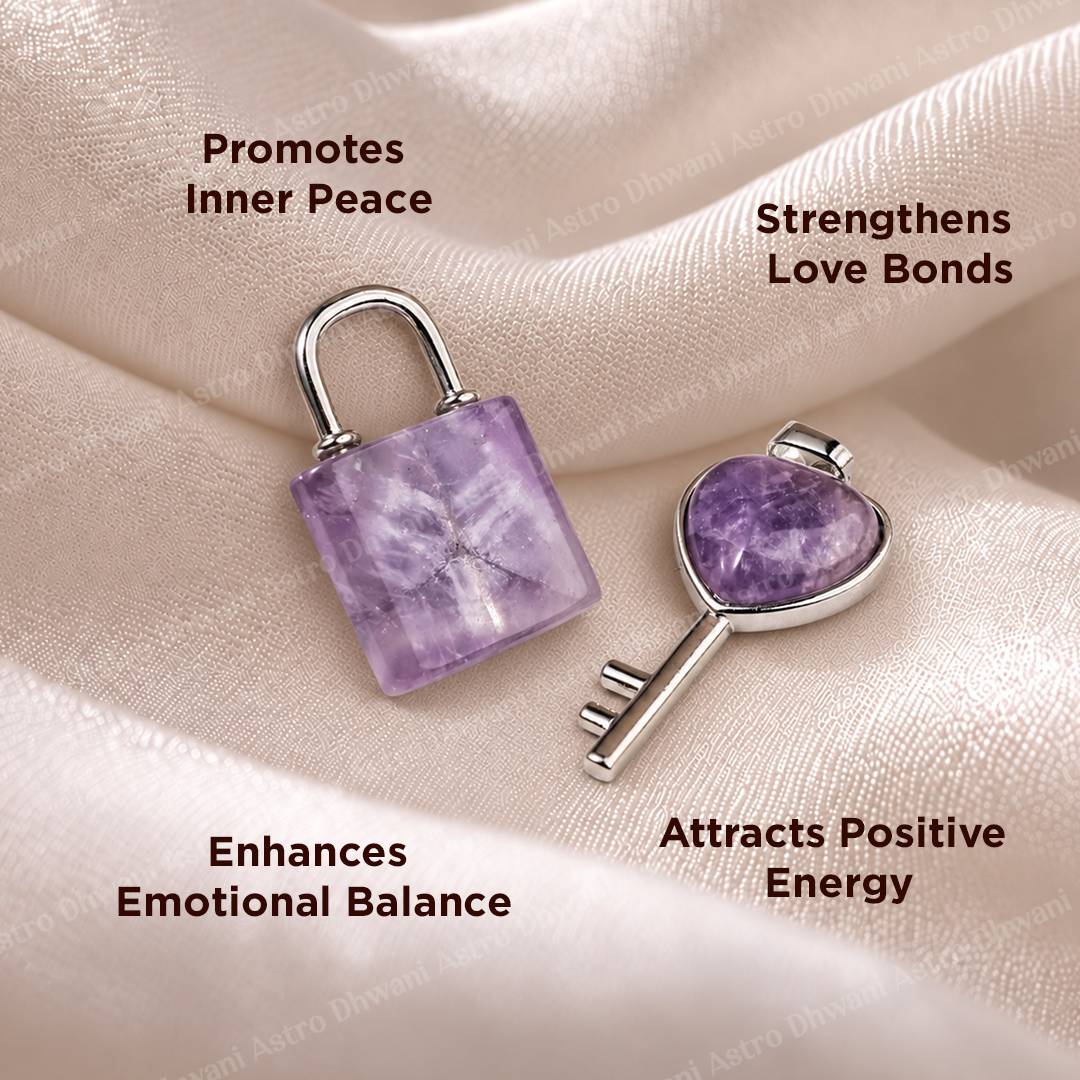 Amethyst Lock And Key Pendant -Abhimantrit & Certified