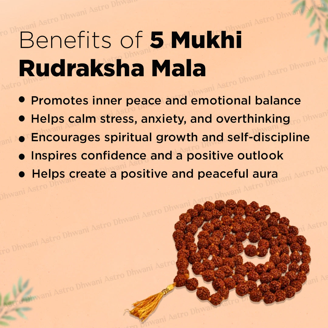 5 Mukhi Rudraksha Mala | Sacred Rudraksha Necklace for Meditation, Prayer, Japa & Spiritual Growth