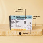 Identification report for a tiger eye ring on a beige background