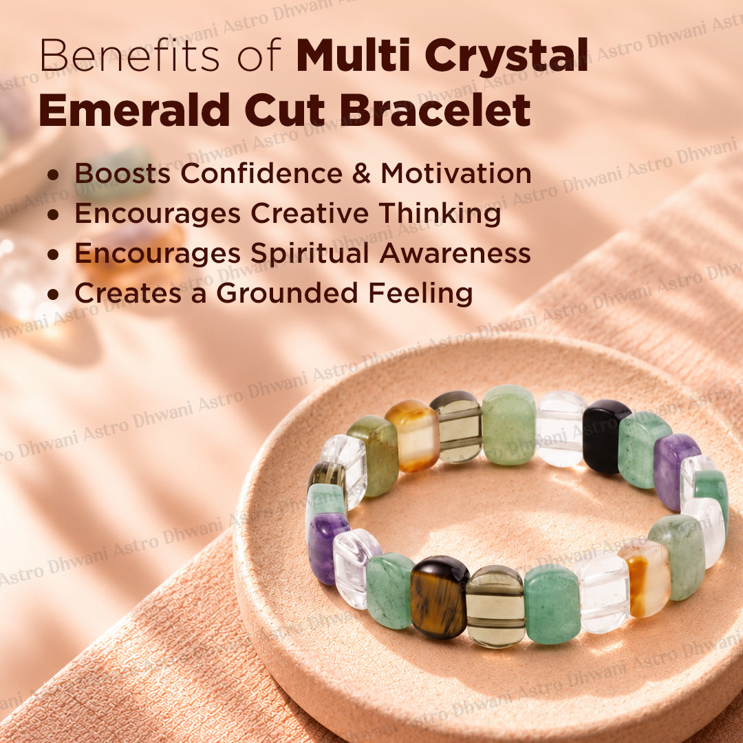 Multi Crystal Emerald Cut Bracelet Balance Clarity Positive Energy