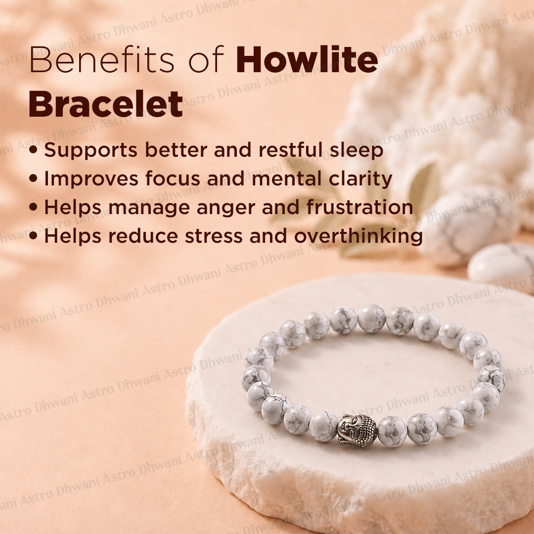Strengthen Memory, Pain & Stress Relief: Howlite Bracelet - Abhimantrit & Certified