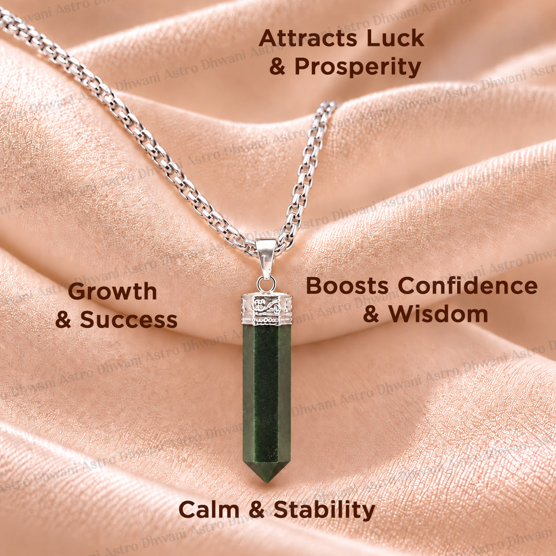 Green Jade Pencil Pendant - Abhimantrit & Certified