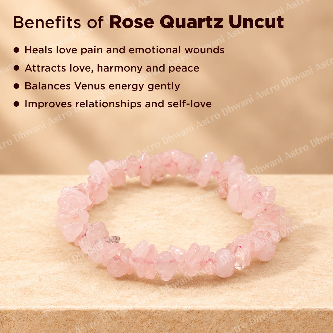 Rose Quartz Uncut Crystal Bracelet - Abhimantrit & Certified