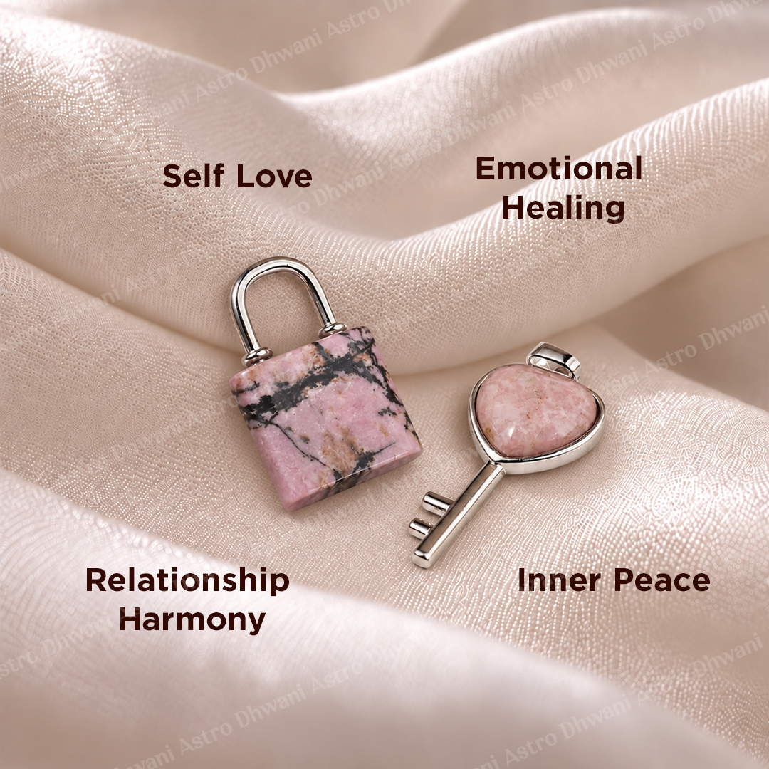 Rhodonite Lock And Key Pendant -Abhimantrit & Certified