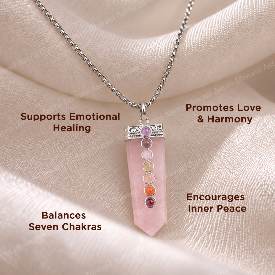 Rose Quartz Seven Chakra Stone Pendant - Abhimantrit & Certified