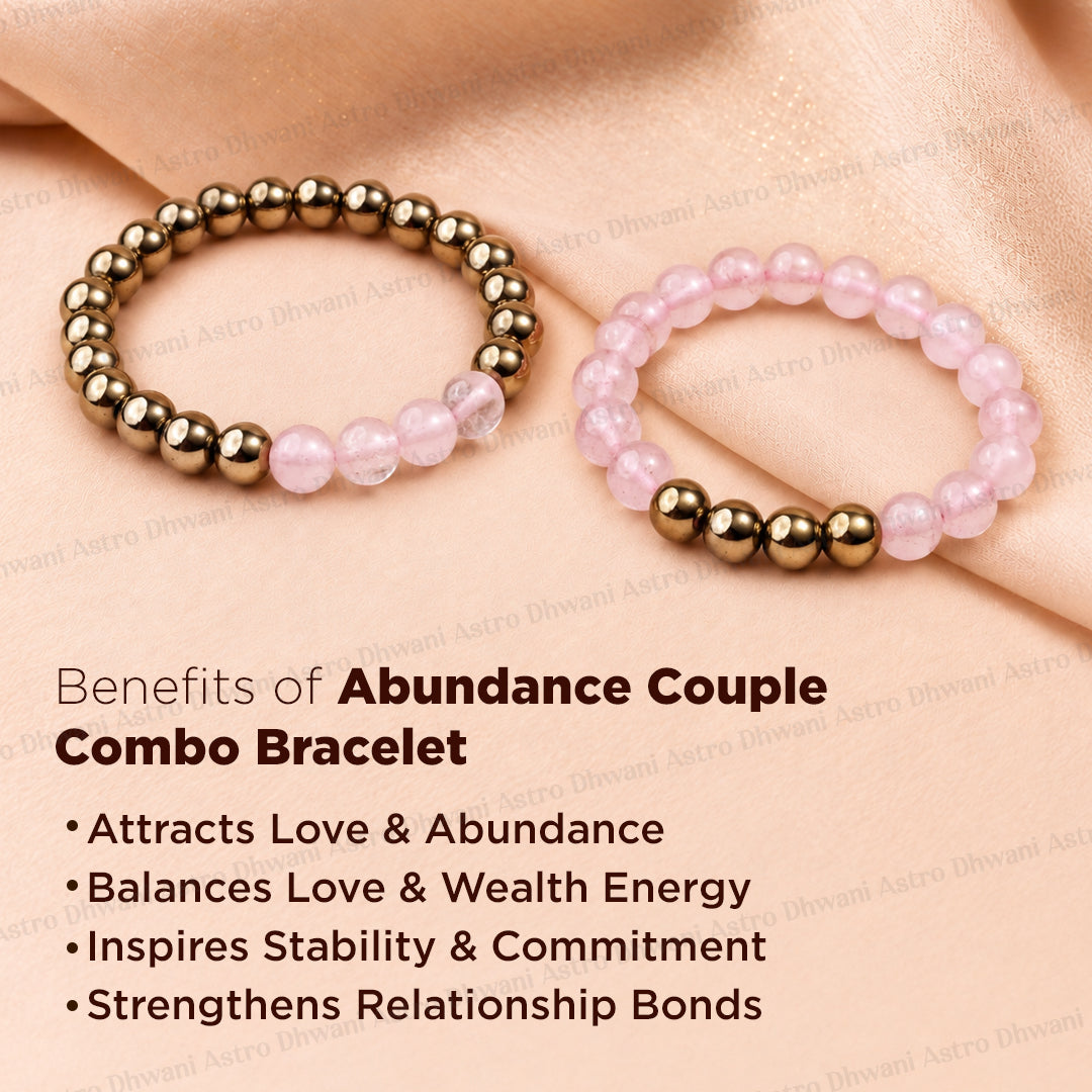 Abundance Couple Combo Bracelet (Rose Quartz & Golden Pyrite Bracelet) - Abhimantrit & Certified