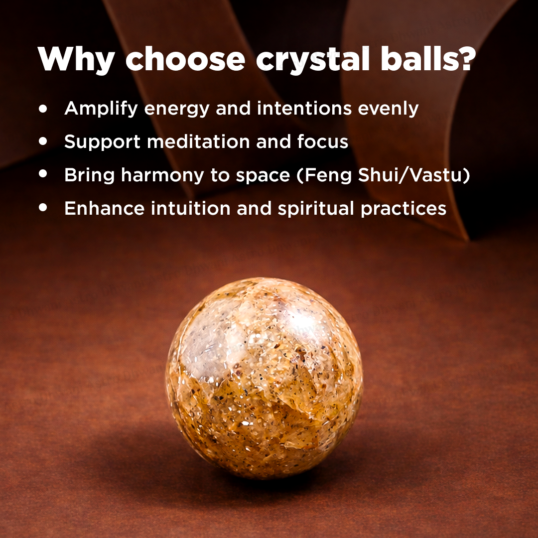 Natural Yellow Quartz Crystal Ball Abhimantrit Certified