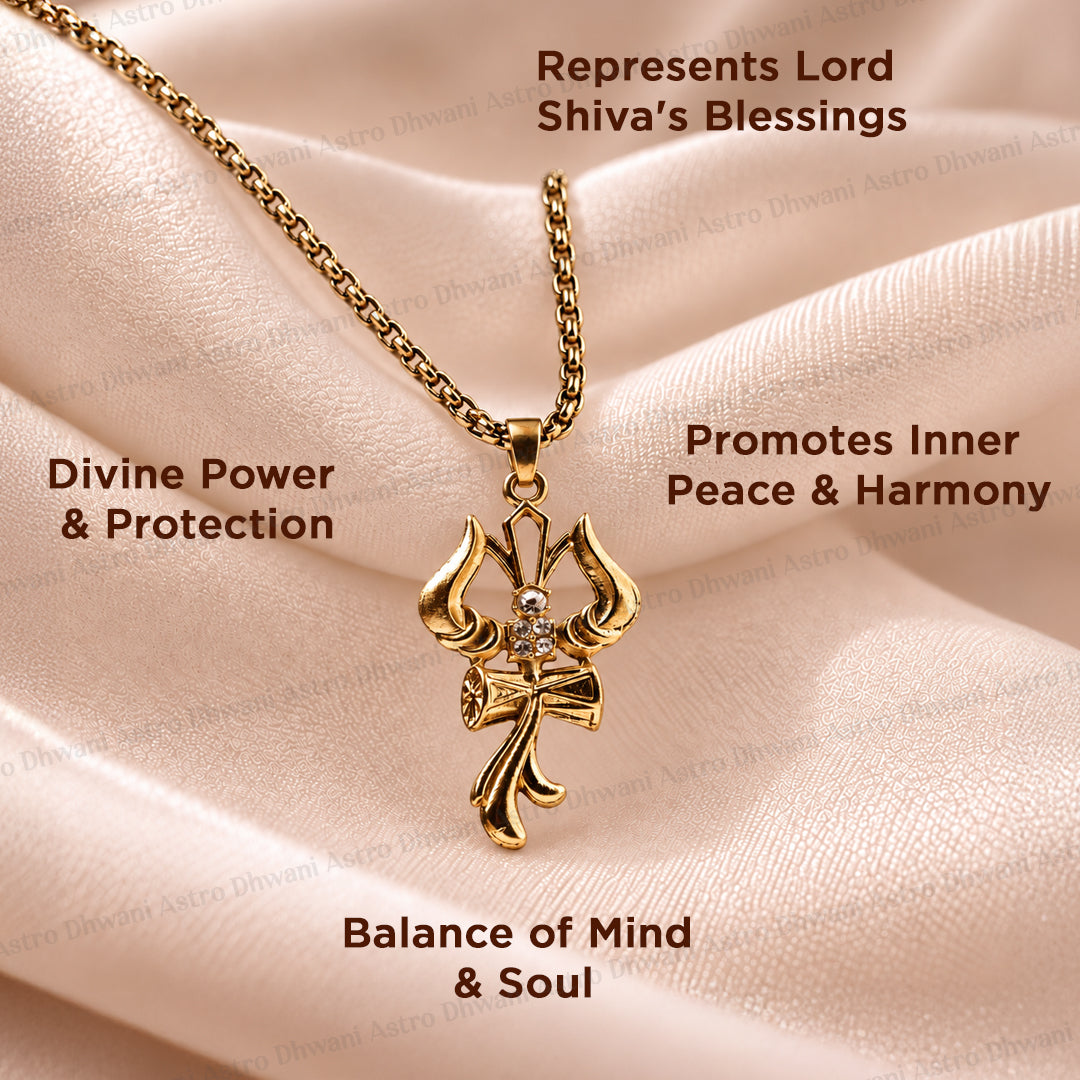 Gold Trishul with Damru Pendant  ( Blessing & Protection) - Abhimantrit