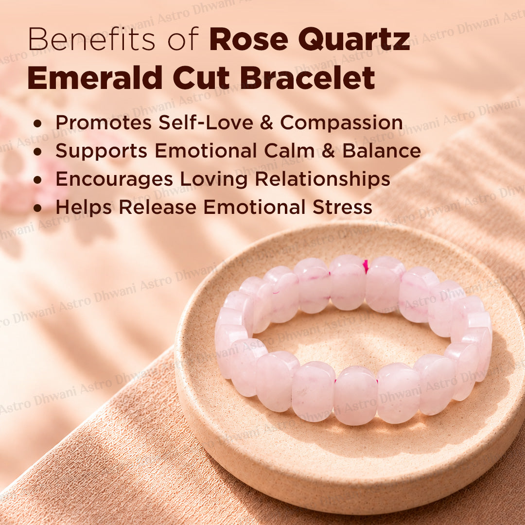 Improve Love, Relationship & Emotional Connection: Rose Quartz Emerald Cut Bracelet - Abhimantrit & Certified