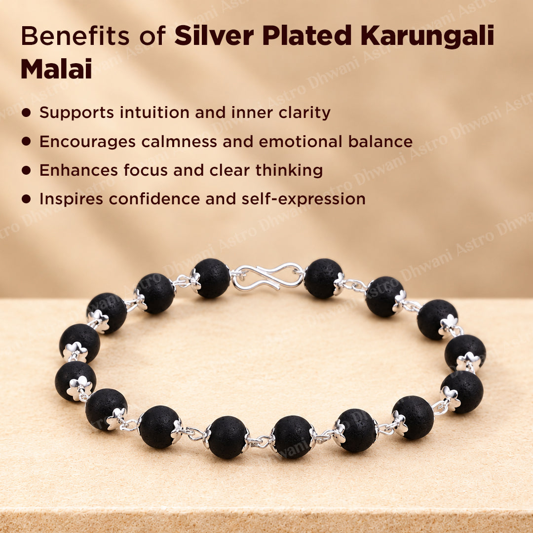 Silver Plated Karungali Malai Bracelet Abhimantrit For Protection