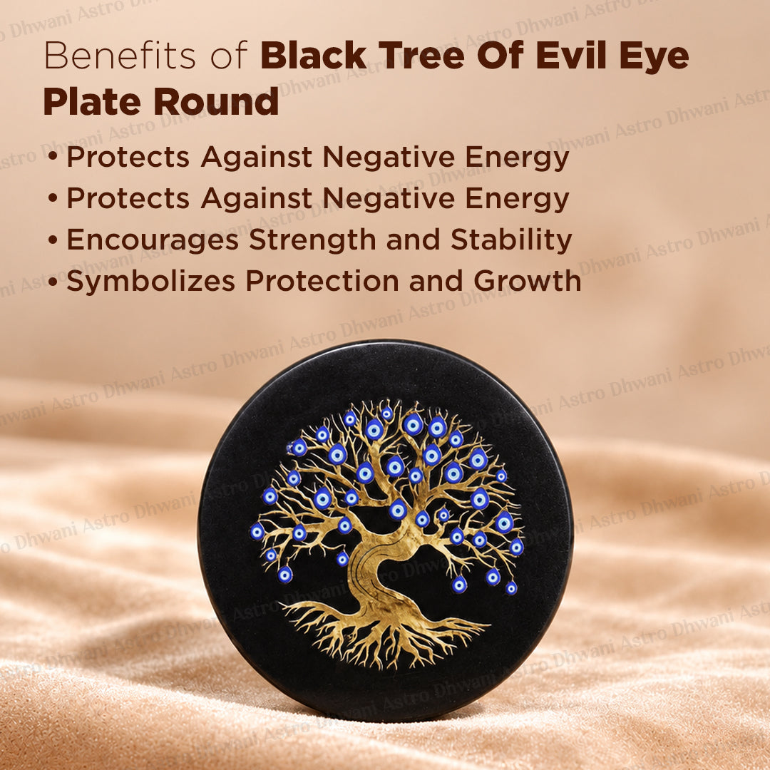 Black Tree of Life Evil Eye Plate Round - Abhimantrit