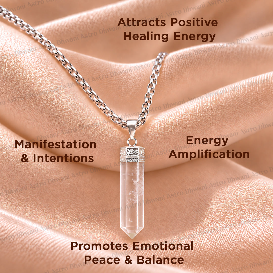 Clear Quartz Pencil Pendant - Abhimantrit & Certified