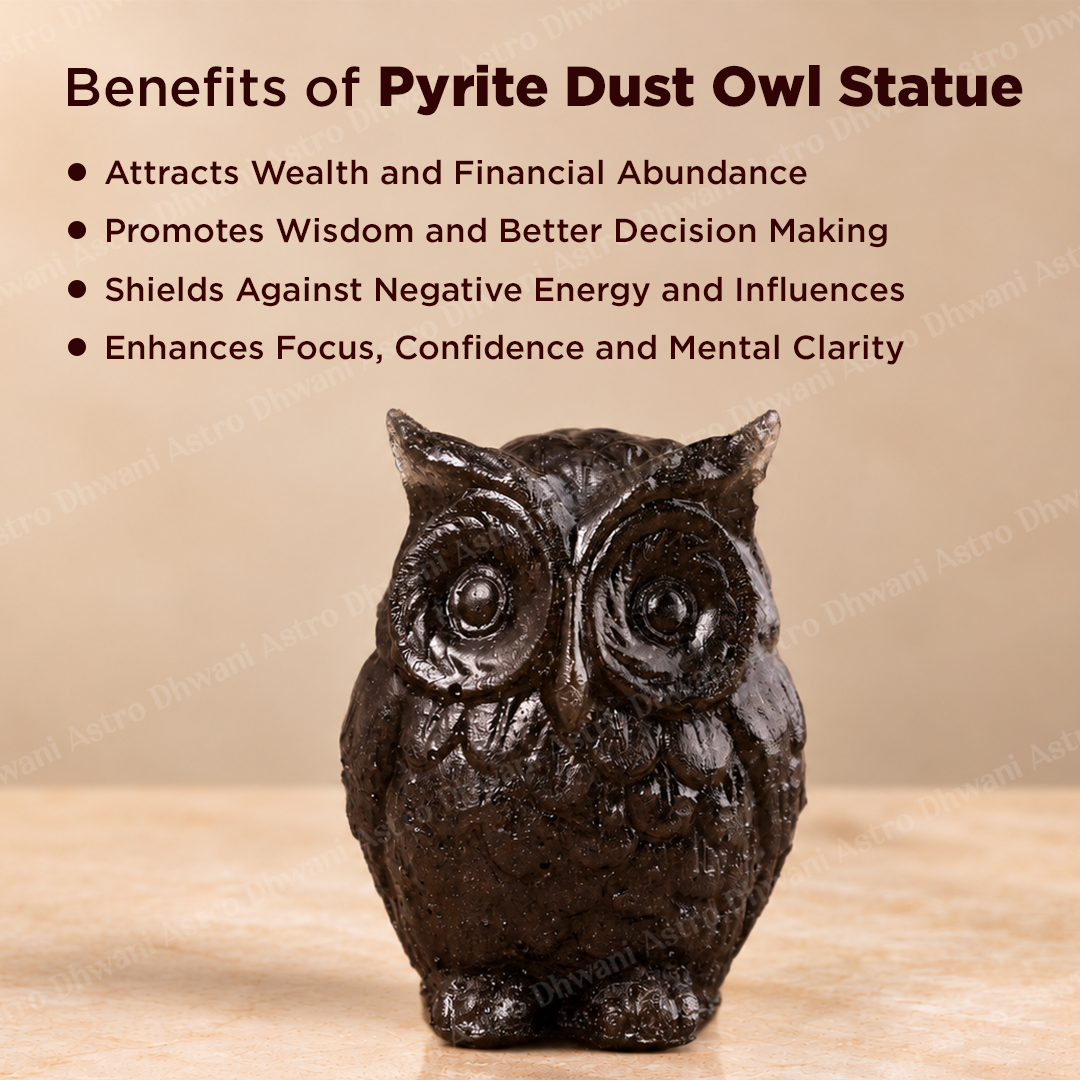 Pyrite Dust Owl Statue – Decorative Symbol of Wisdom & Prosperity - Abhimantrit