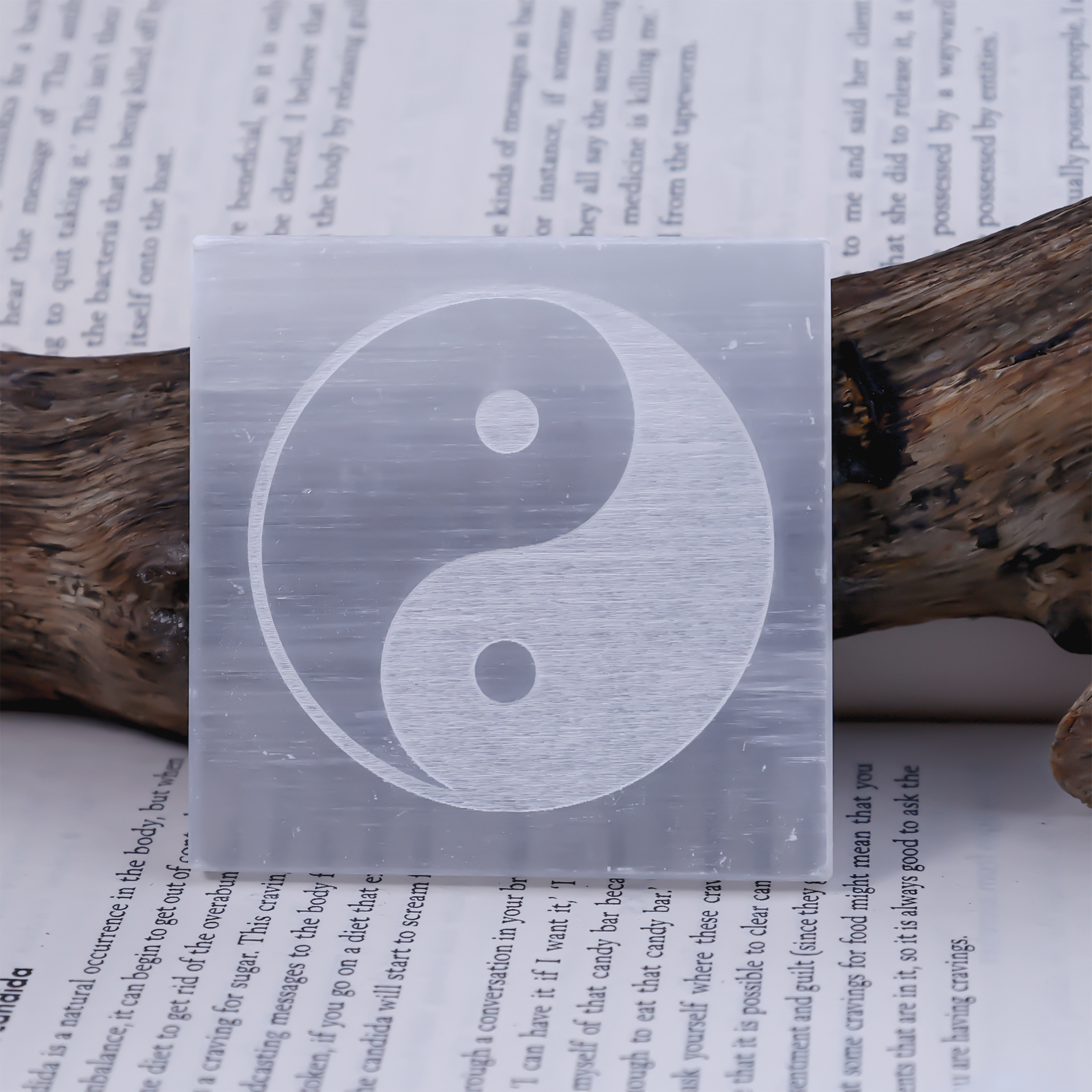 Yin & Yang Selenite Plate Square