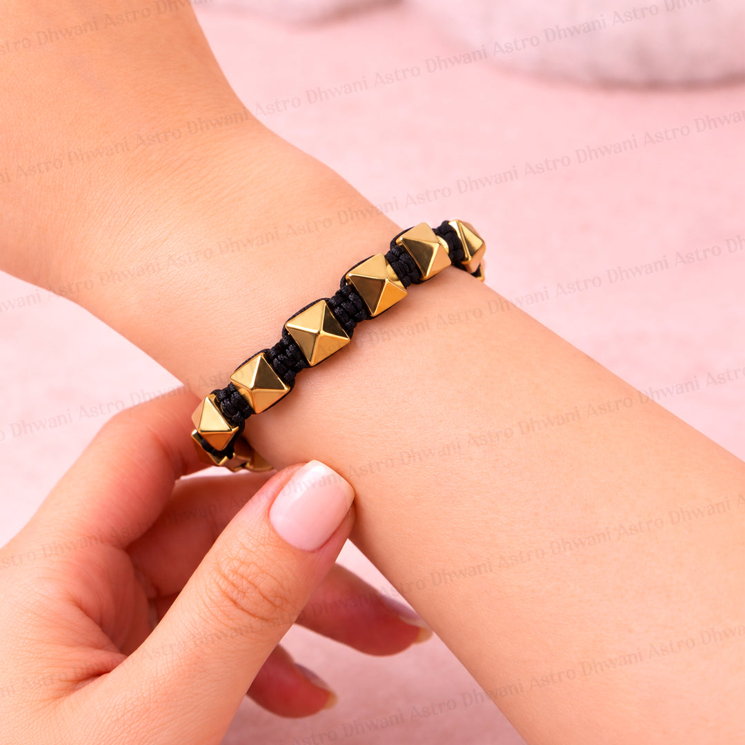Golden Pyrite Pyramid Thread Bracelet - Abhimantrit & Certified