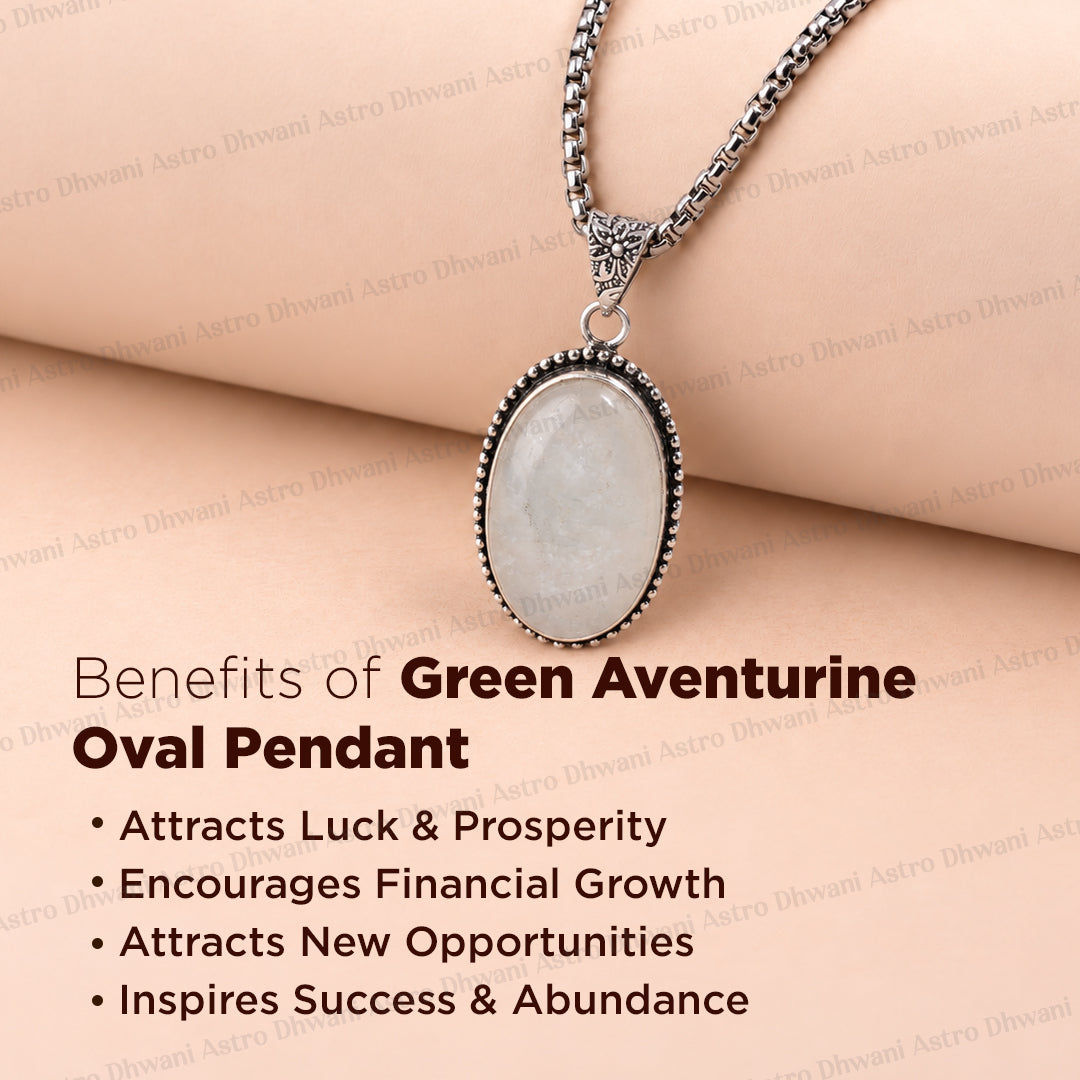 Green Aventurine Oval Stone Pendant - Abhimantrit & Certified