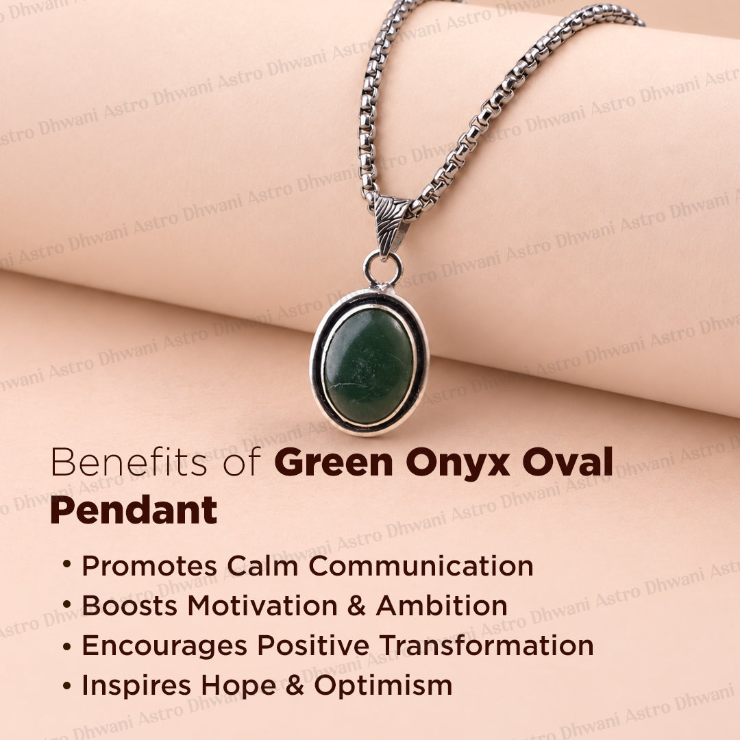 Green Onyx Oval Stone Pendant - Abhimantrit & Certified