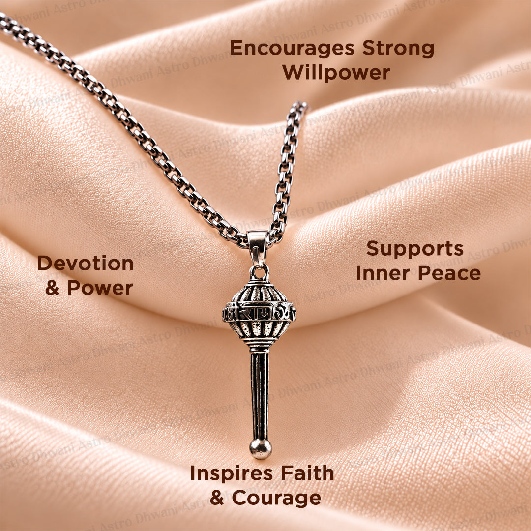 Silver Hanuman Ji Gada Pendant ( Blessings & Protection)- Abhimantrit