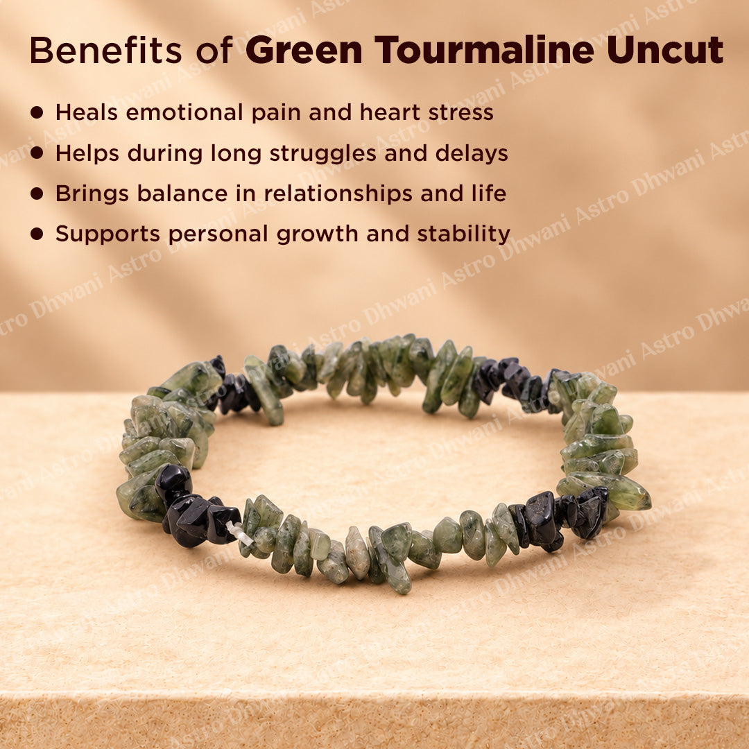 Green Tourmaline Uncut Bracelet - Abhimantrit & Certified