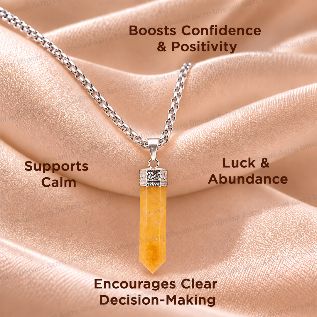 Fulfill Your Desires with Divine Blessings: Yellow Aventurine Pencil Pendant - Abhimantrit & Certified