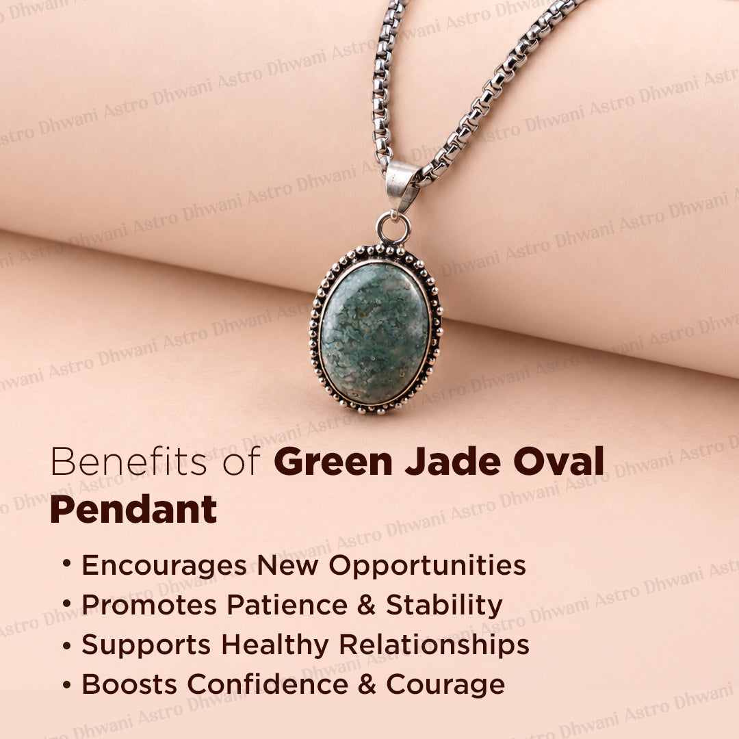 Green Jade Oval Stone Pendant - Abhimantrit & Certified