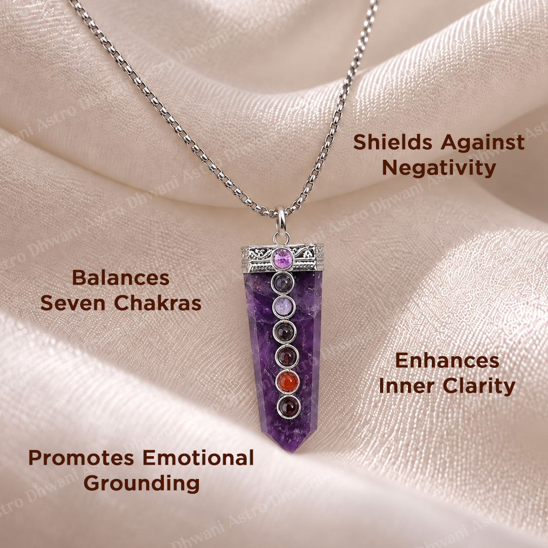 Amethyst Seven Chakra Stone Pendant - Abhimantrit & Certified