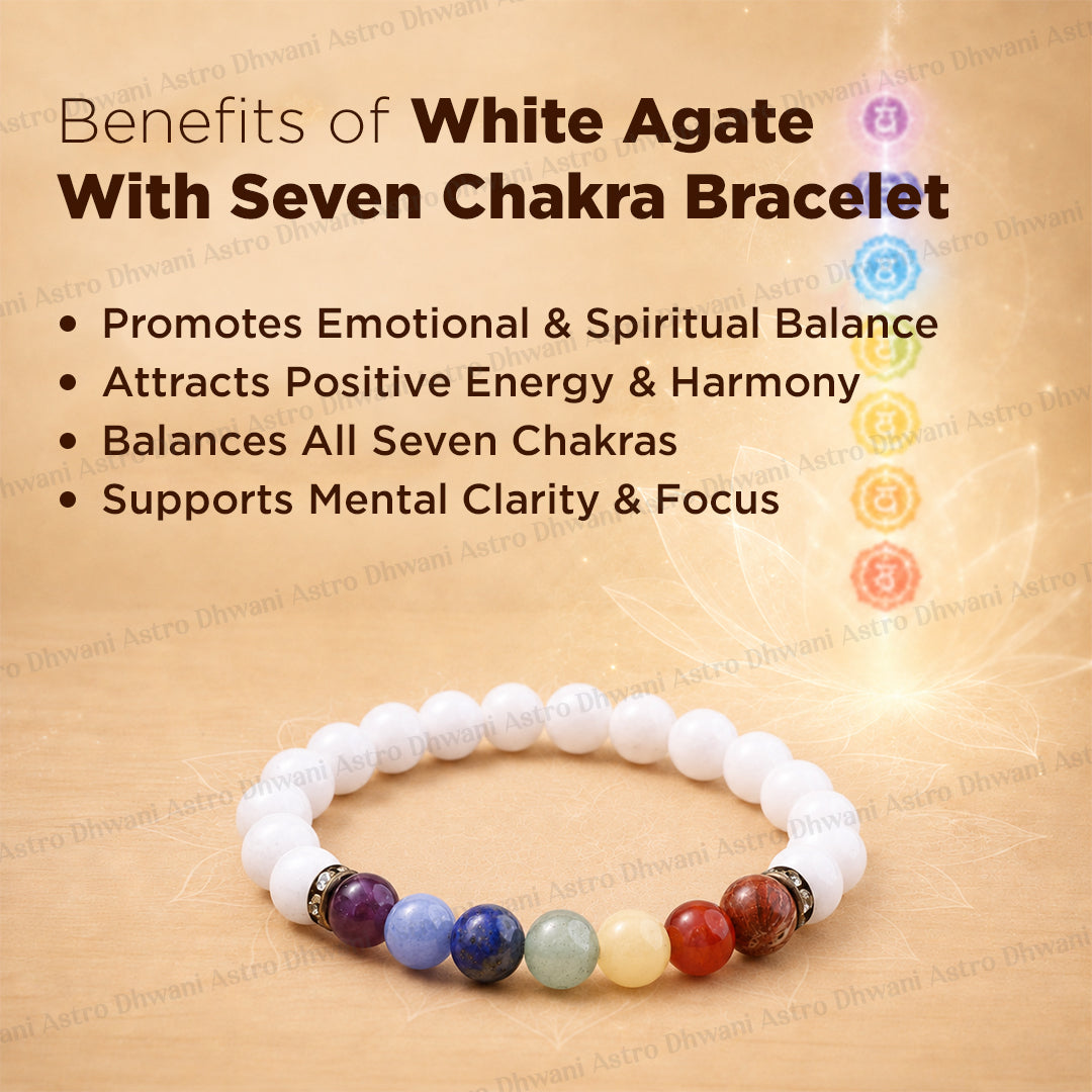 Ultimate Emotional Healing: White Agate with Seven Chakra Bracelet - Abhimantrit & Certified