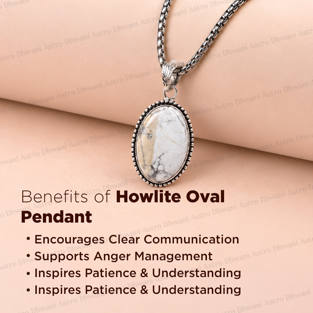 Howlite Oval Stone Pendant - Abhimantrit & Certified