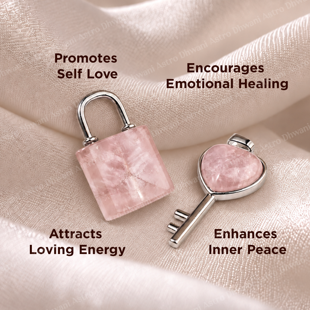 Rose Quartz Lock And Key Pendant -Abhimantrit & Certified