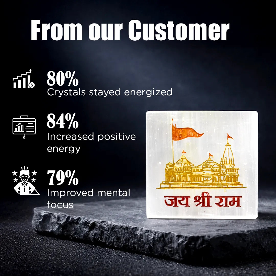 Crystal with architectural design and text on a dark background, featuring customer feedback statistics.