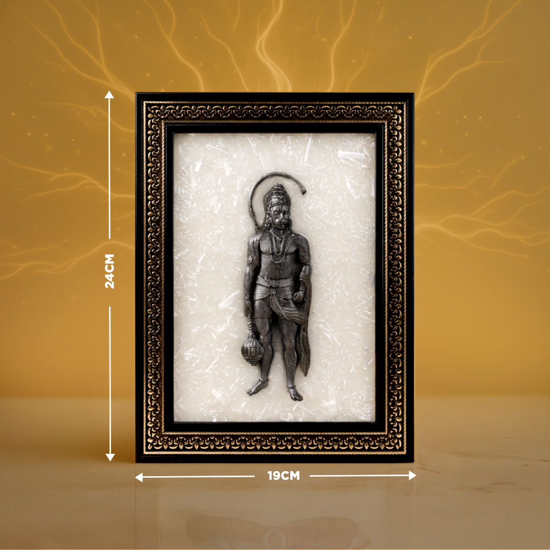 Decorative wall art with a black frame and measurements on a gold background