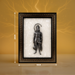 Decorative wall art with a black frame and measurements on a gold background