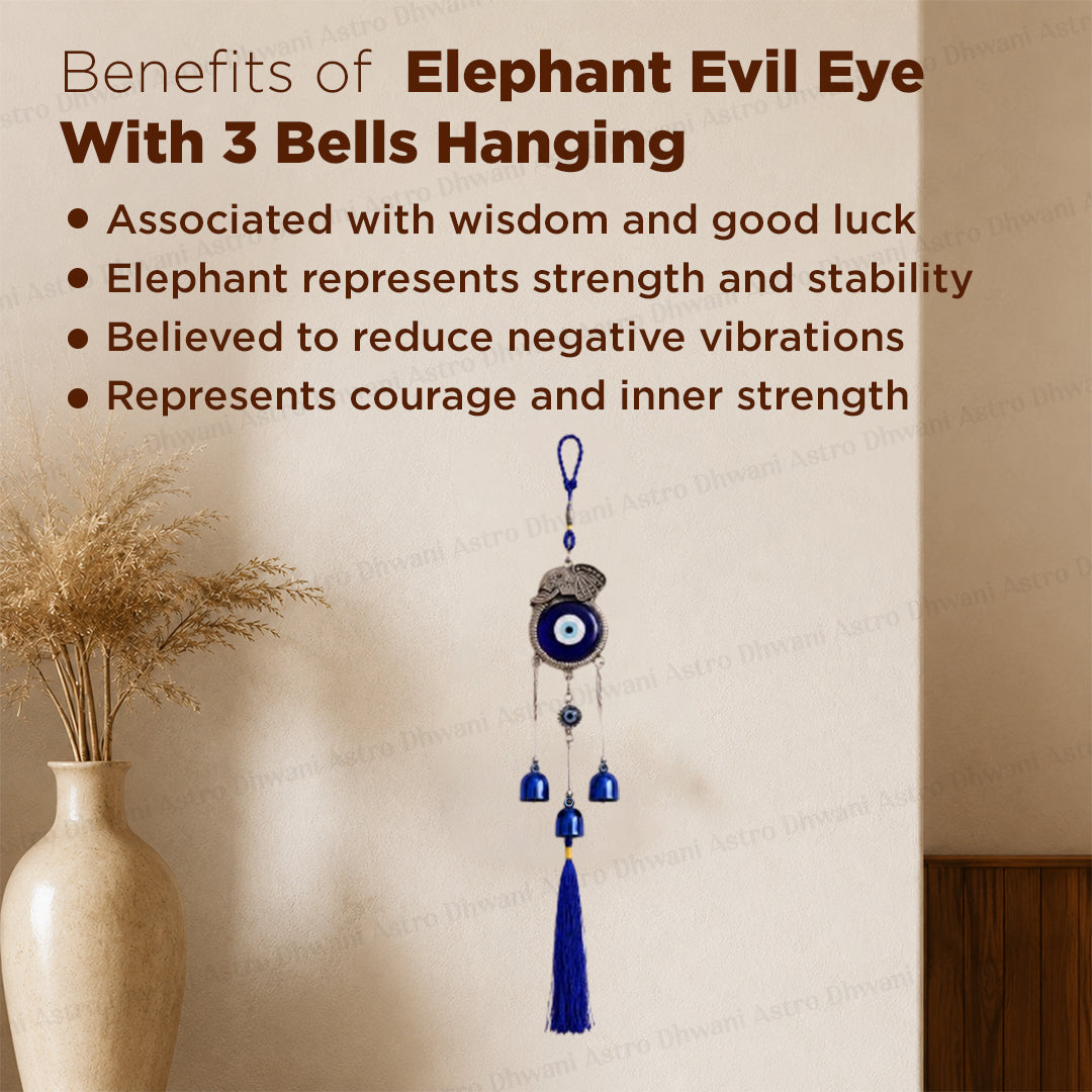 Elephant Evil Eye with 3 Bells Hanging - Abhimantrit