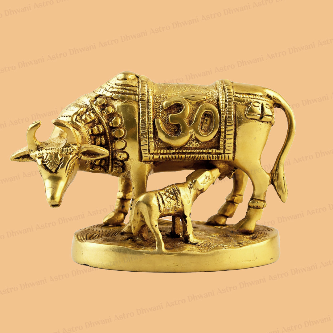 Brass Kaam Dhenu Cow with Om and Swastik - Abhimantrit