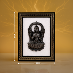 Decorative wall art with Buddha figure and measurements on a gold background