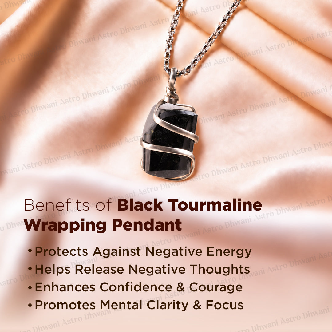 Black Tourmaline Wrapping Pendant (Psychic Attacks & Negative Energy) - Abhimantrit & Certified