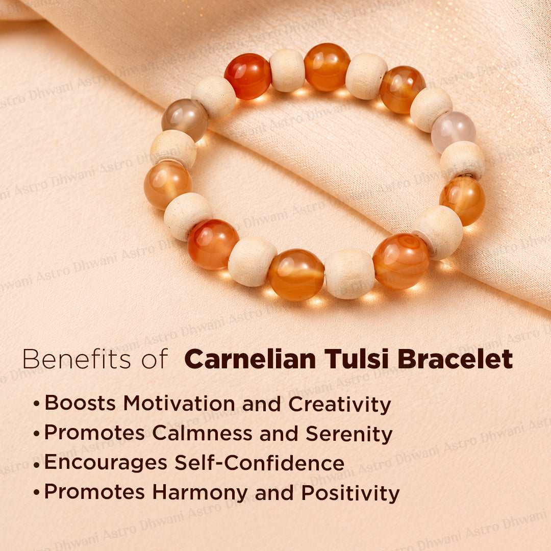 Carnelian Tulsi Bracelet - Abhimantrit & Certified
